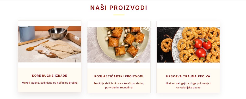 Zrno — sekcija Naši proizvodi sa tri kategorije